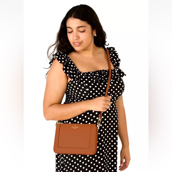 New Kate Spade Lena Double Compartment Crossbody Warm Gingerbread - Picture 2 of 5